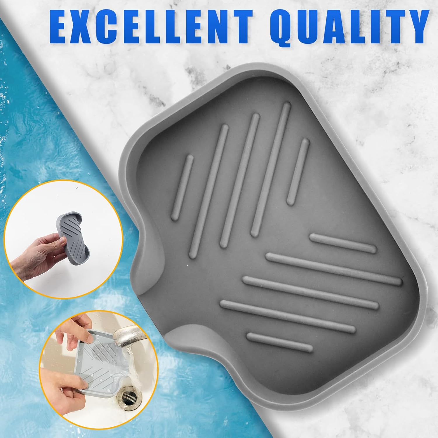 Hordion 1Pcs Grey Silica Gel Self Draining Soap Tray