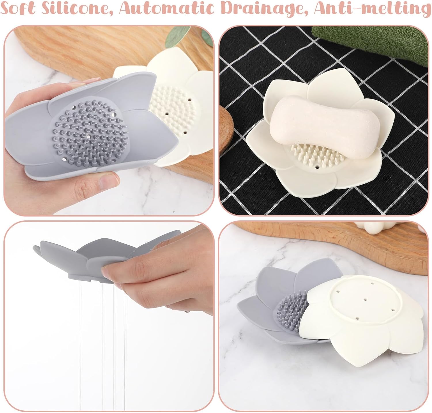 COMNICO 2Pc Silicone Lotus Soap Holder with Drain