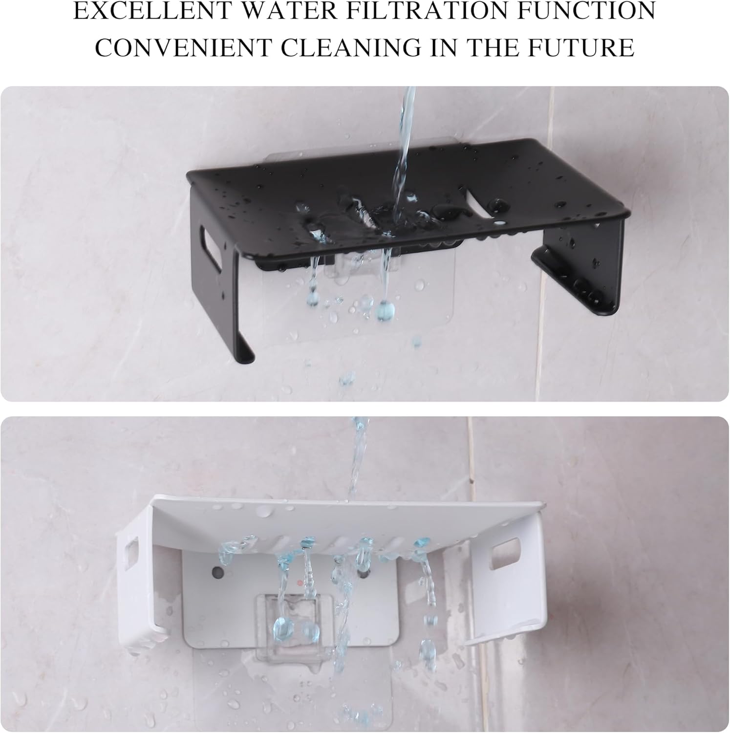 White Bathroom Soap Dish with Drain Spout and Sponge Holder