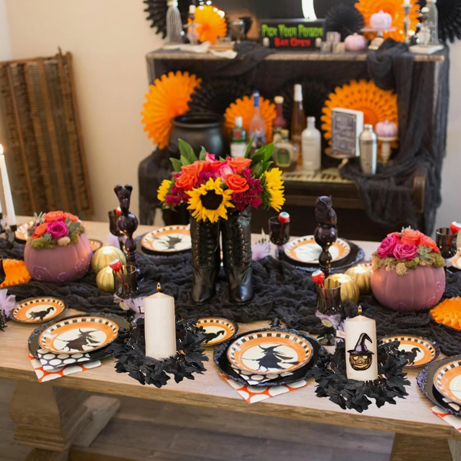 Halloween Black Candle Wreath Decorations 1