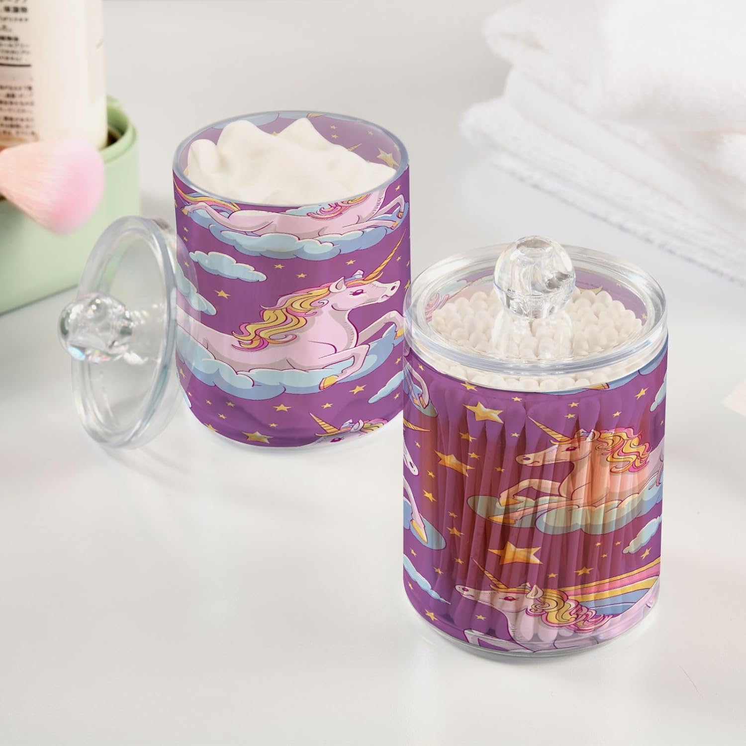 YETTASBIN Unicorns Clear Plastic Storage Jars 2 Pack 1