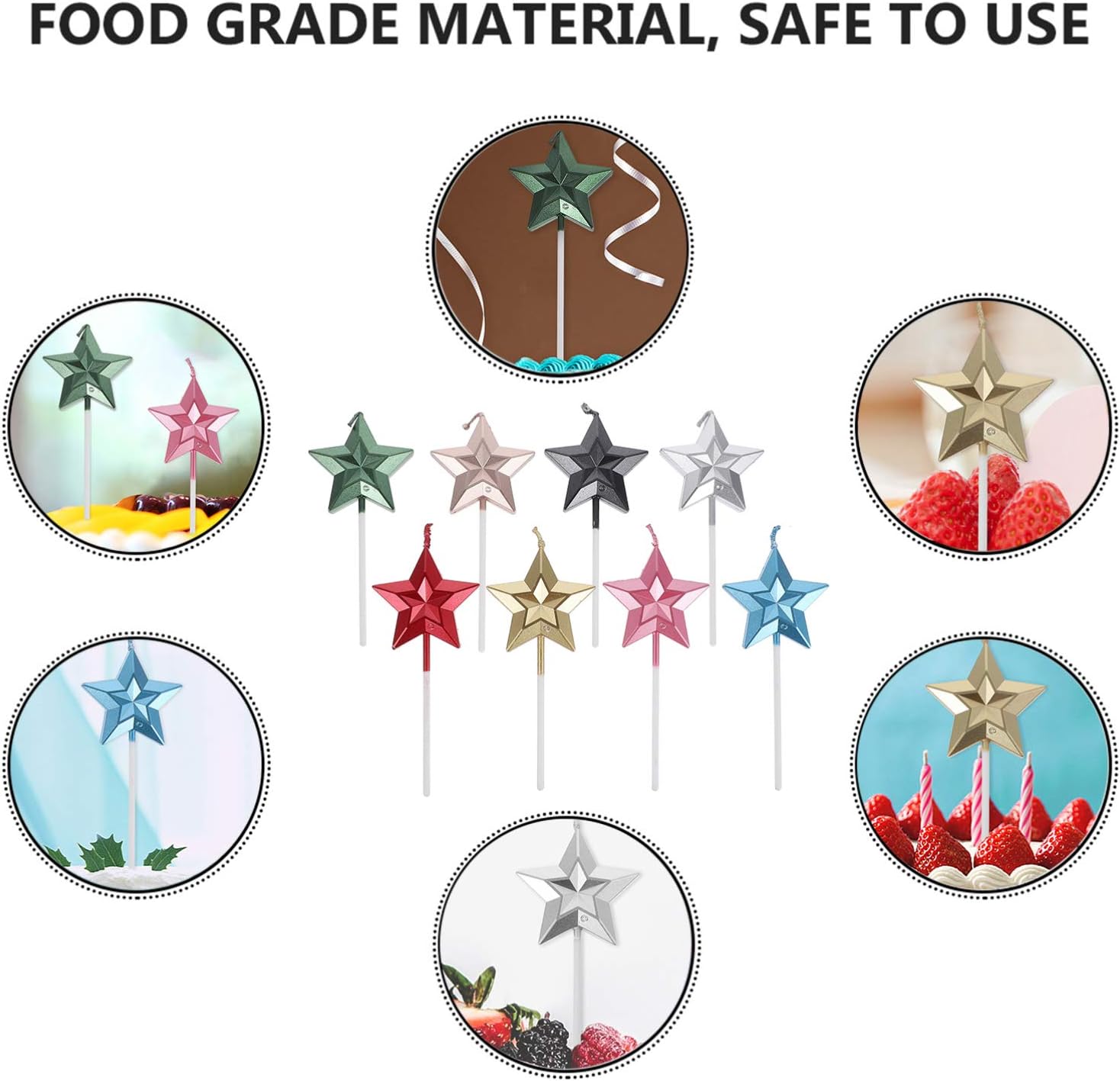 Alipis 16 Pcs 3D Star Birthday Cake Candle Decorations