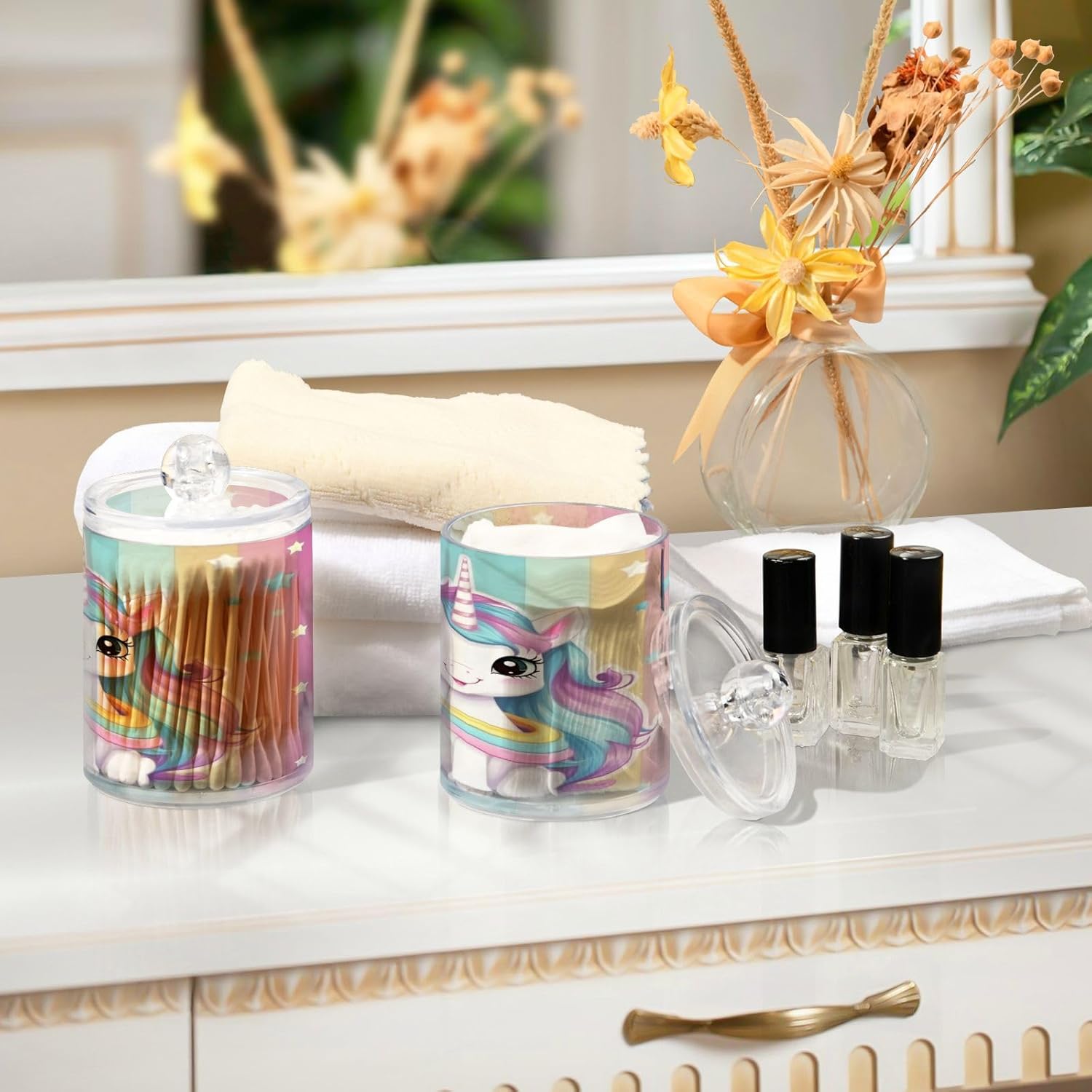 YETTASBIN Clear Storage Jars 2 Pack for Cotton Swabs Bathroom Organization