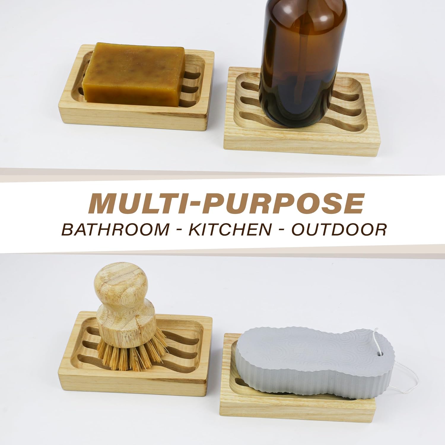 ENKEZI 2 Pack Wood Soap Dish - Waterproof Self Draining