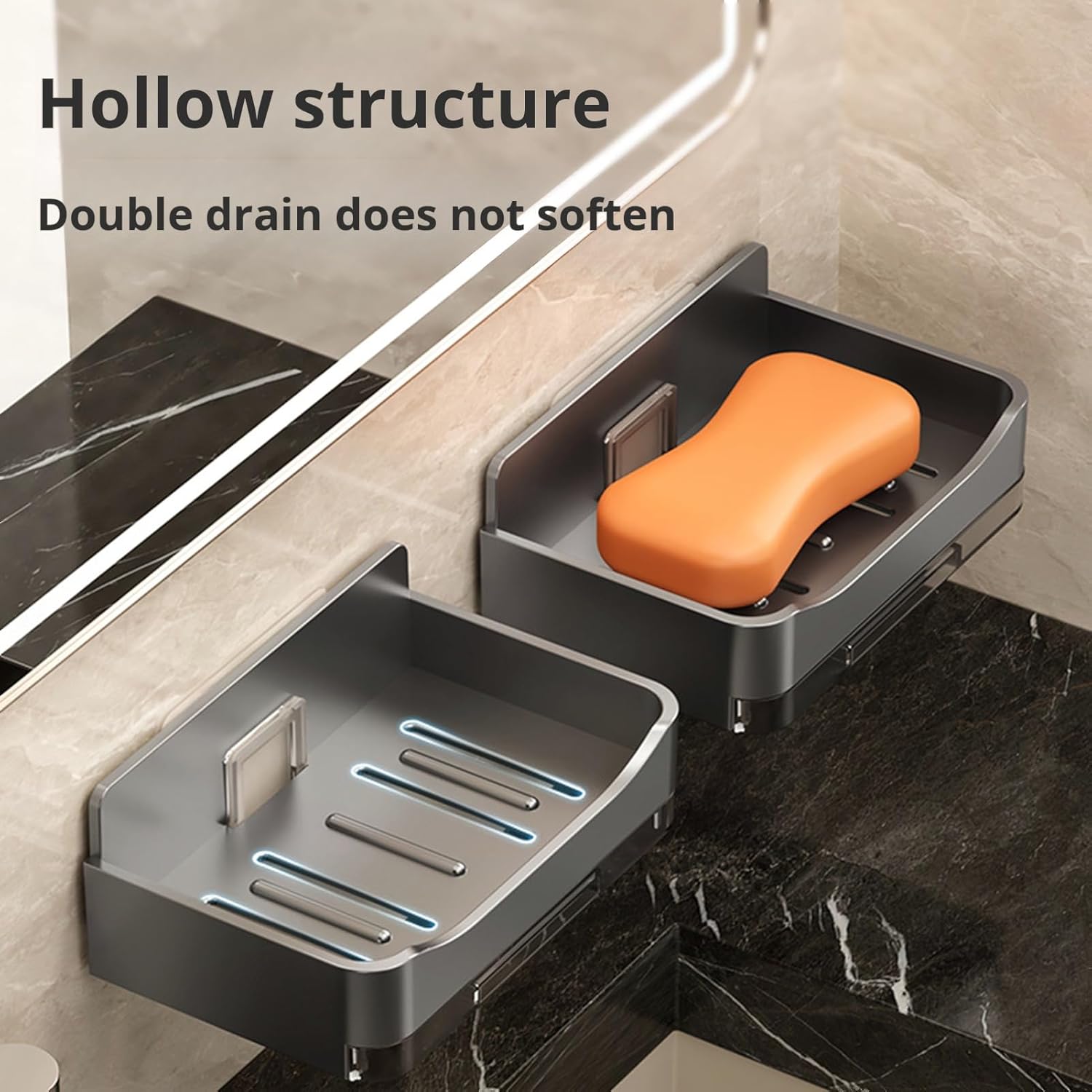 2Pcs Wall Mounted Soap Holder with Drip Tray and Hook