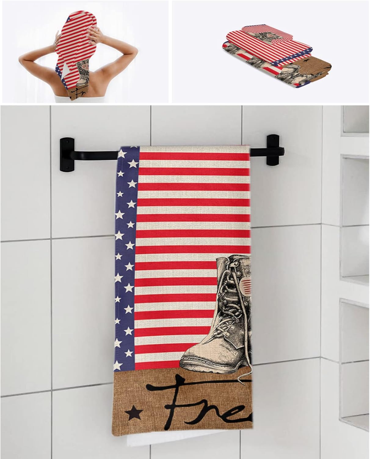 Chees D Zone 3 Piece Bath Towel Set with Red Navy Stripe