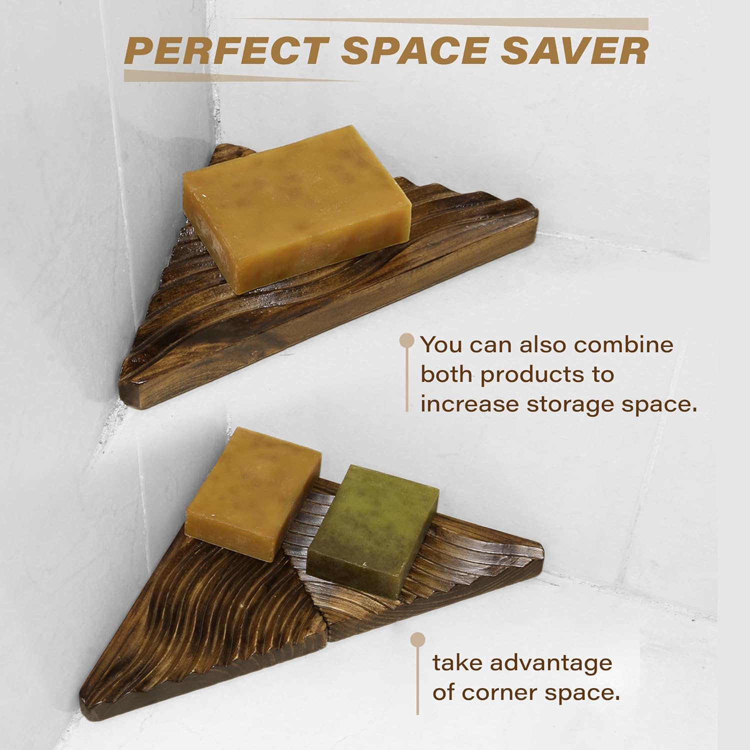 ENKEZI Corner Soap Dish 2 Pack - Wooden Bathroom Holder