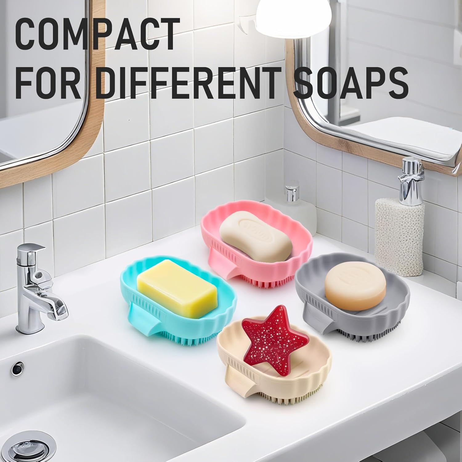 Mabnuby Silicone Sea Shell Soap Dish with Brush and 25 Slope