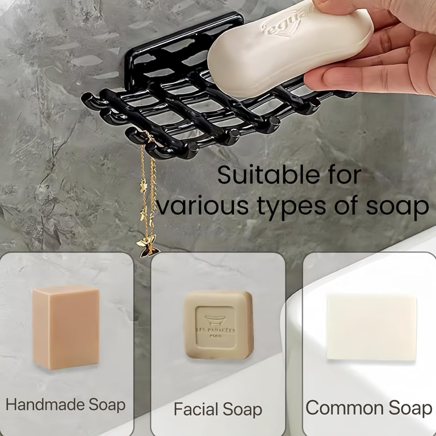 Wall-Mounted Soap Holder with Rattan Design 2 Pack No Drilling Needed