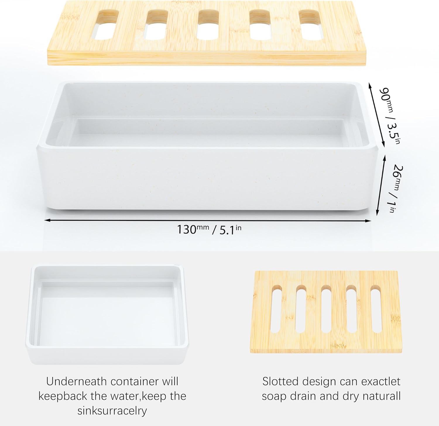 Leadiy Bamboo Soap Dish 2Pcs Set Eco-Friendly and Durable