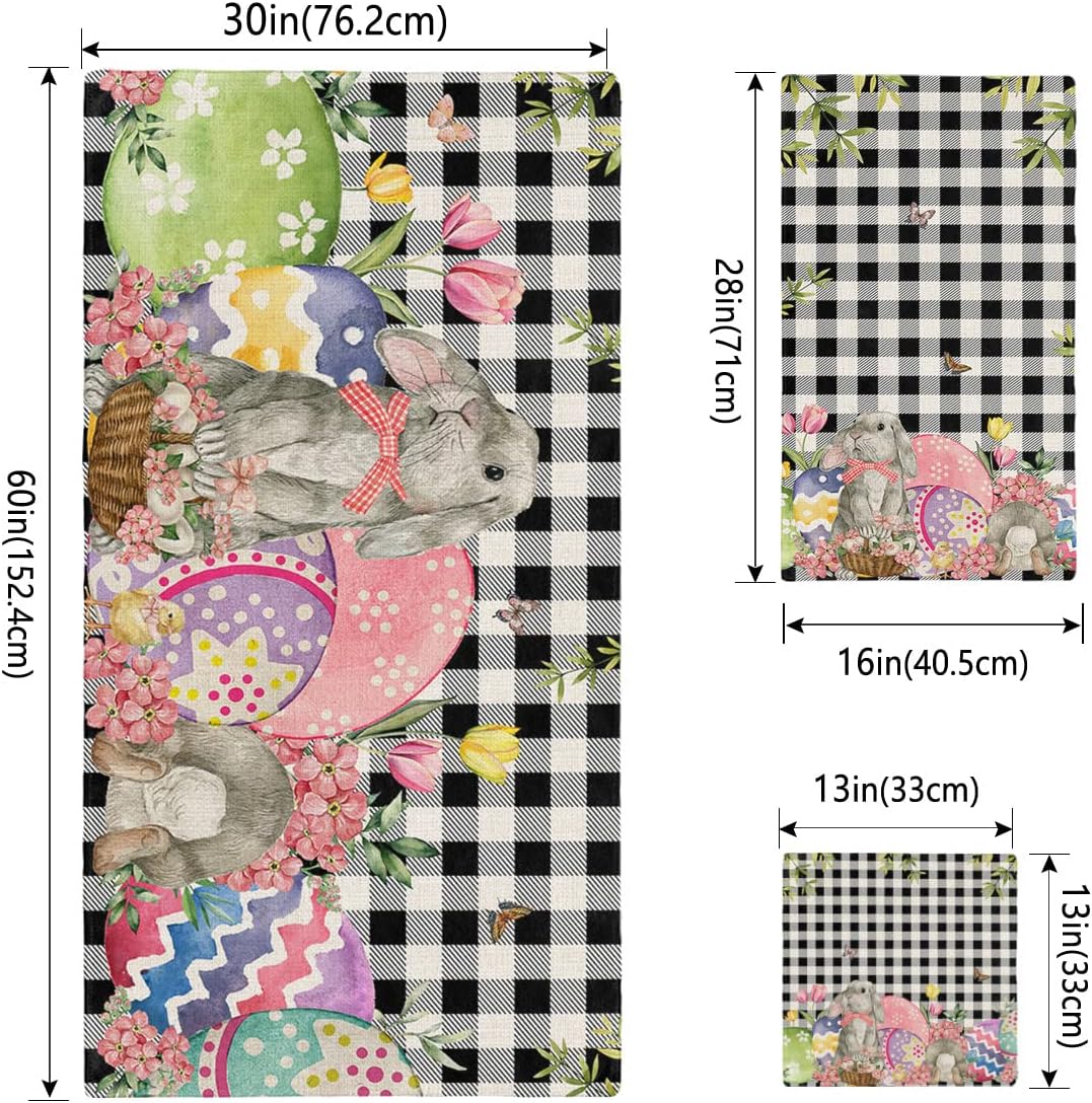 ZOE GARDEN Easter Egg Towel Set with Bunny Buffalo Plaid Check Design