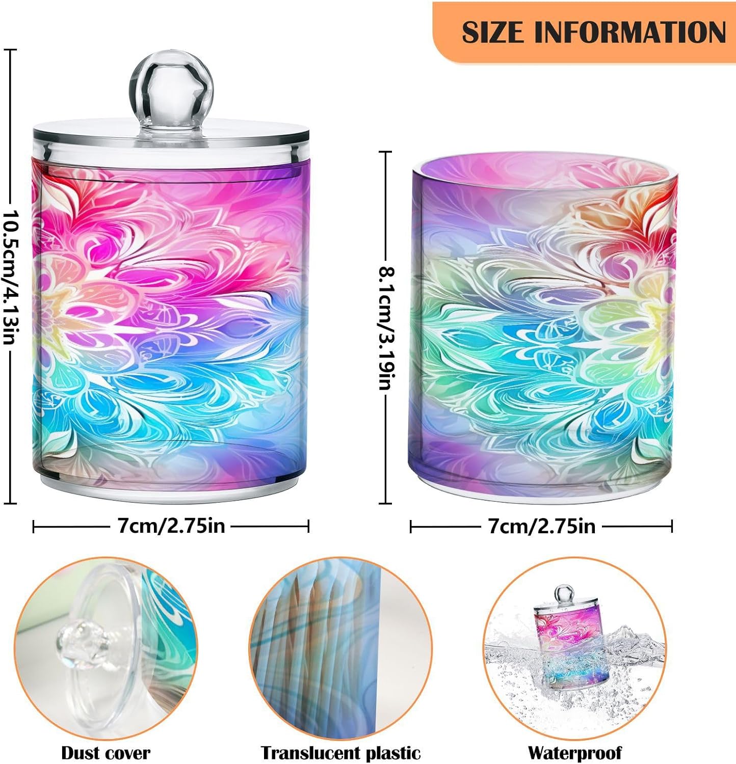 YETTASBIN Mandala Clear Storage Jars 2 Pack