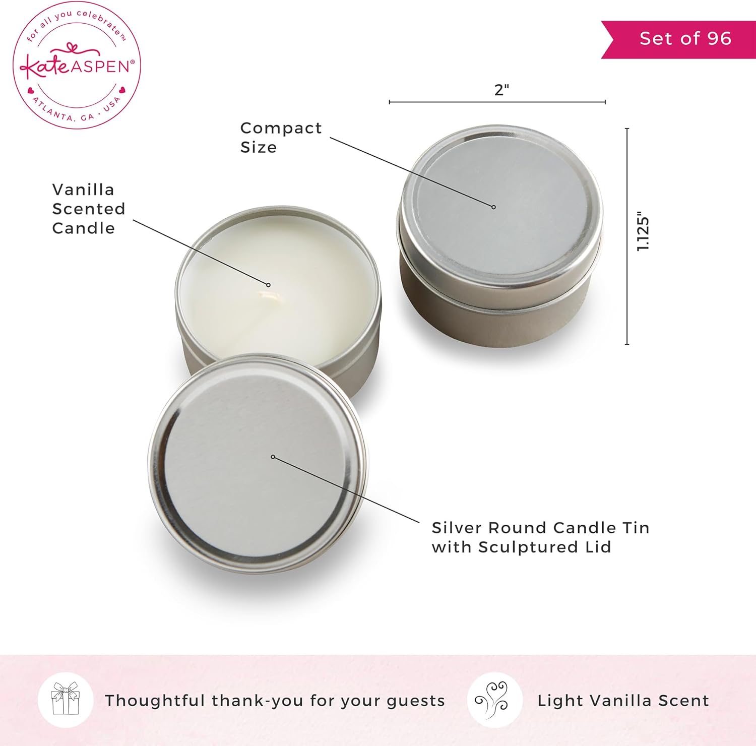 Kate Aspen Vanilla Scented Travel Size Candle Tins Set of 96
