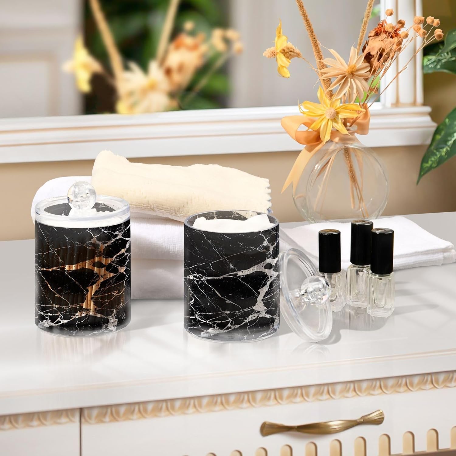 YETTASBIN Marble Clear Storage Jars 2 Pack