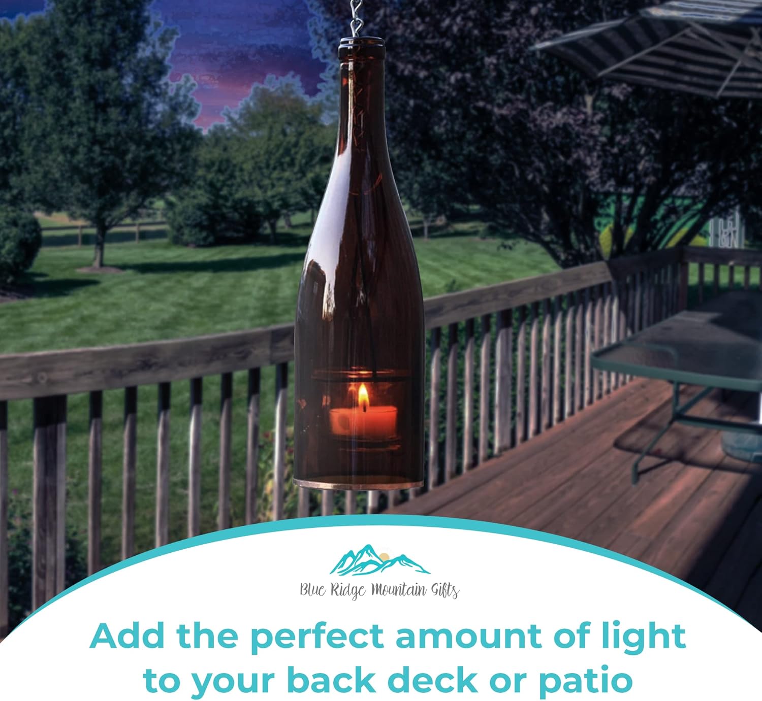 Hanging Wine Bottle Lantern - Green 1pc