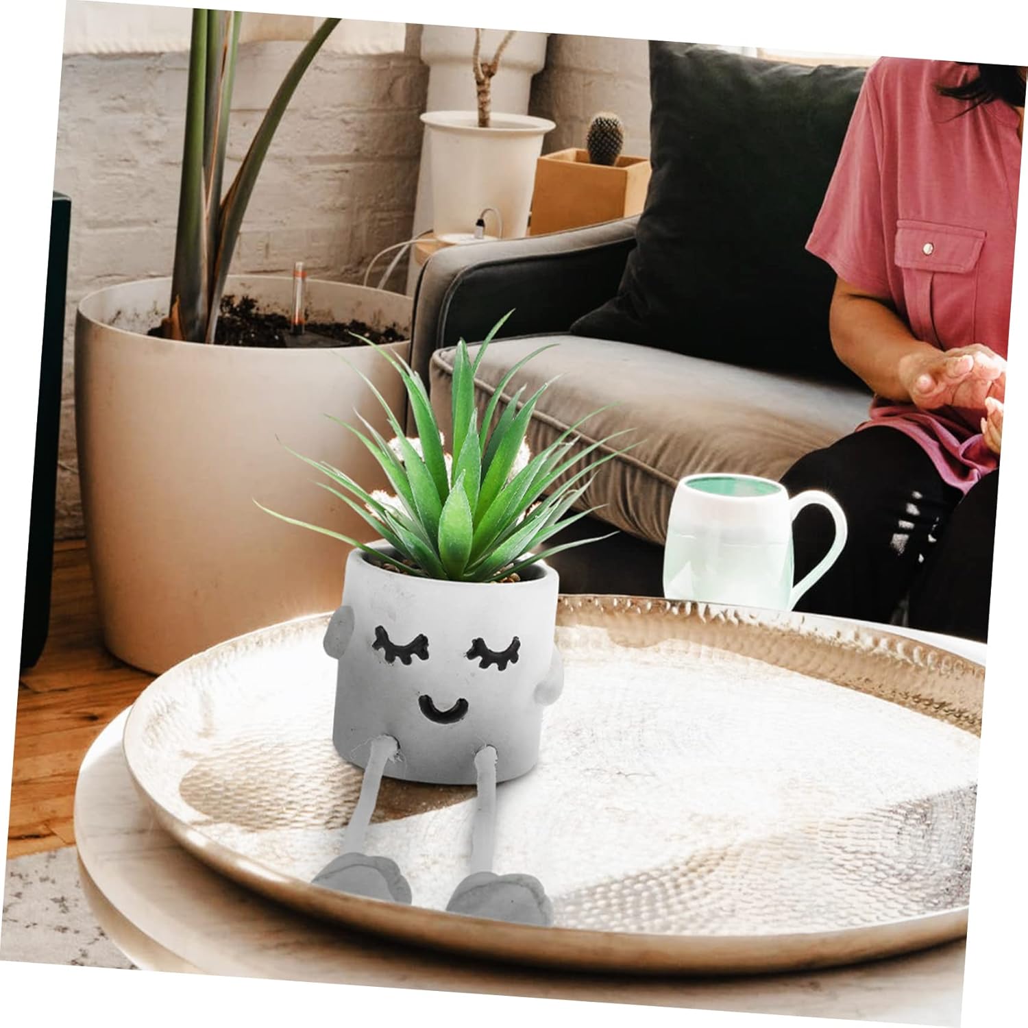 Cute Expression Artificial Succulent Decor Potted Plant