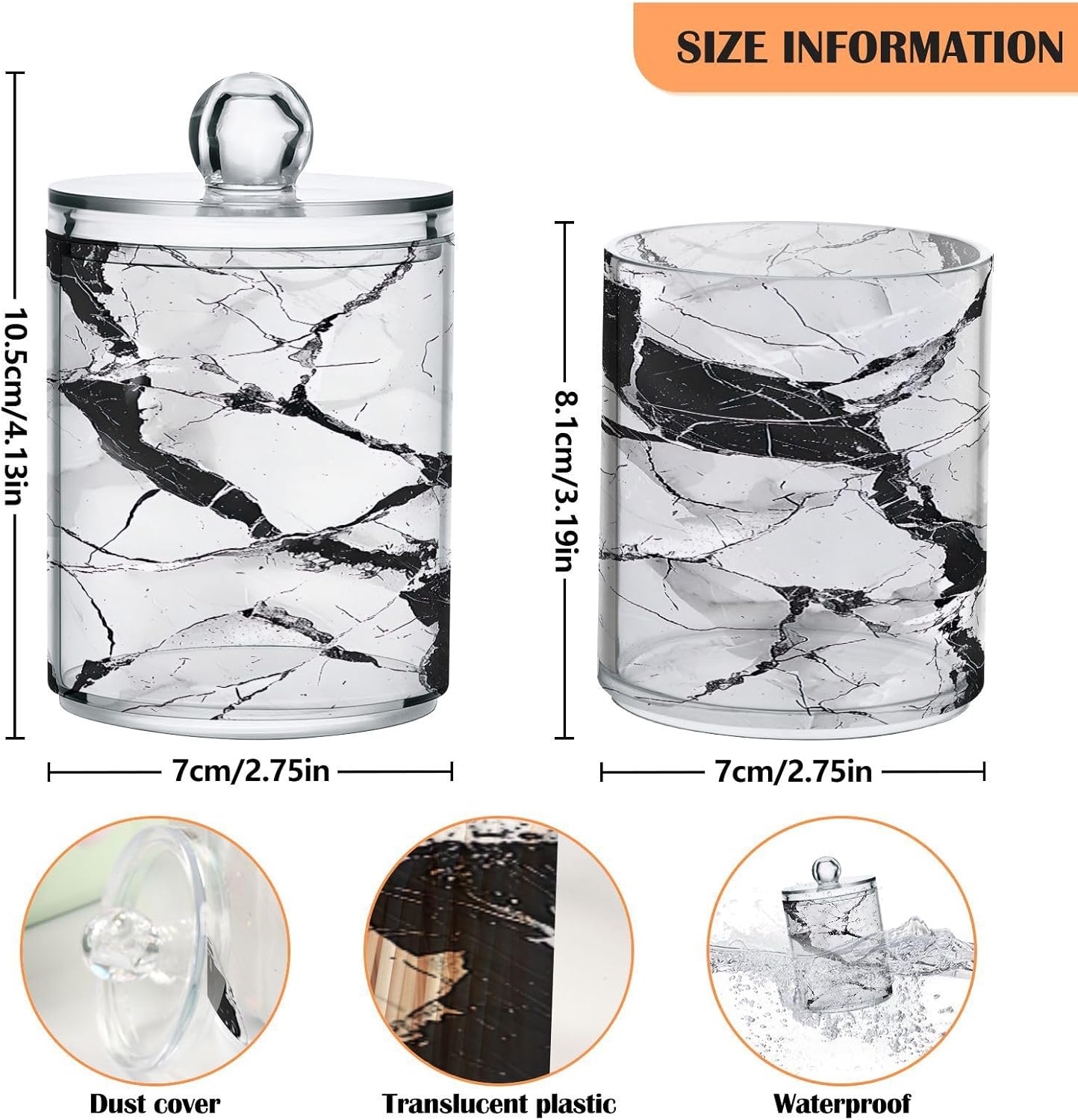 YETTASBIN Marble Clear Storage Jars 2 Pack 1