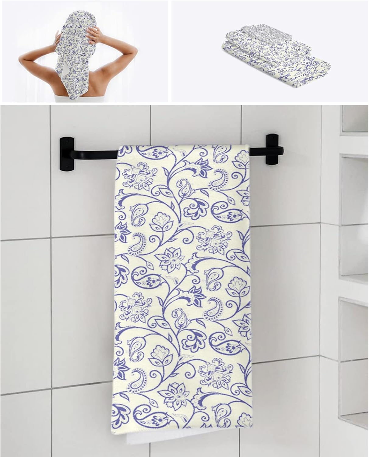 ZOE GARDEN Blue Paisley Towel Set with 3 Pieces