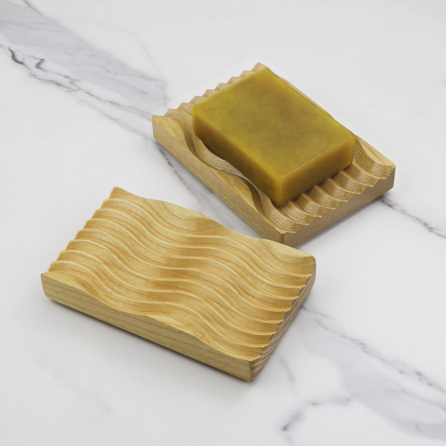 ENKEZI 2-Pack Wooden Soap Dish for Shower and Bath