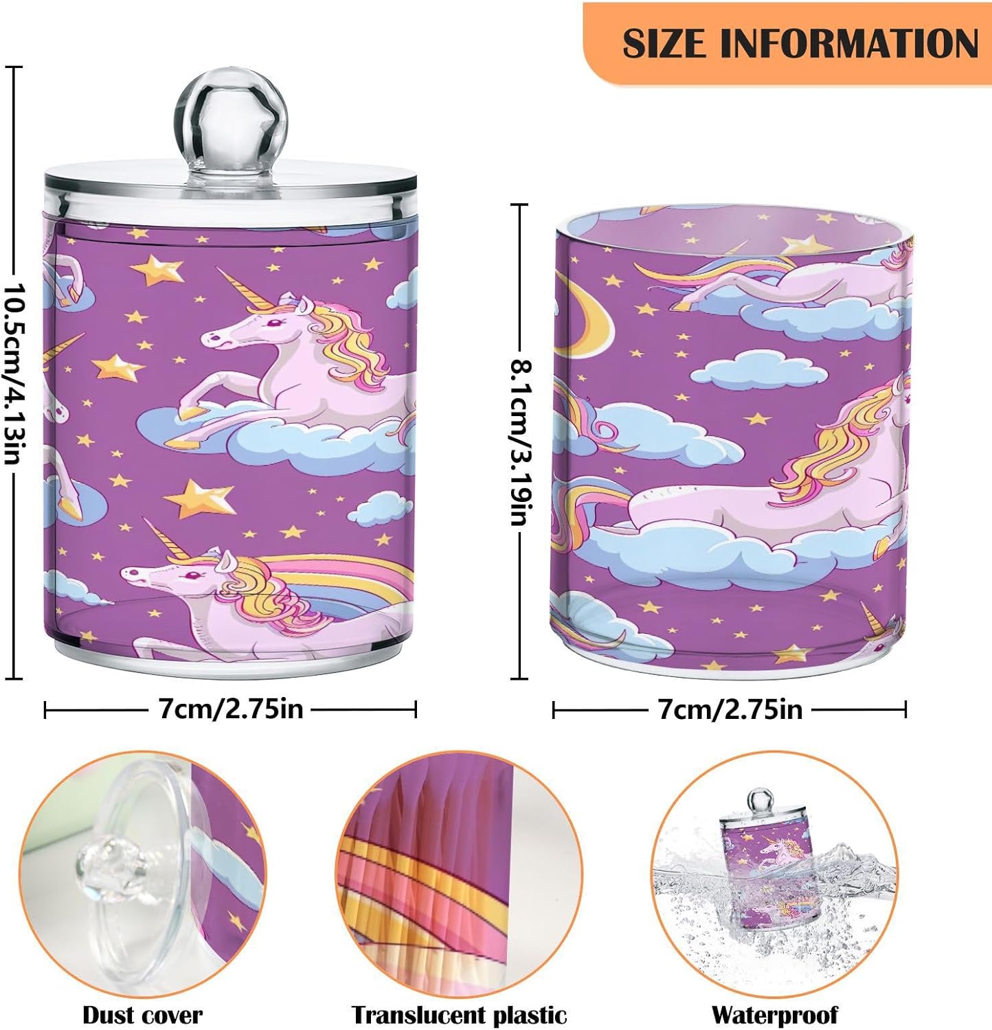 YETTASBIN Unicorns Clear Plastic Storage Jars 2 Pack 1
