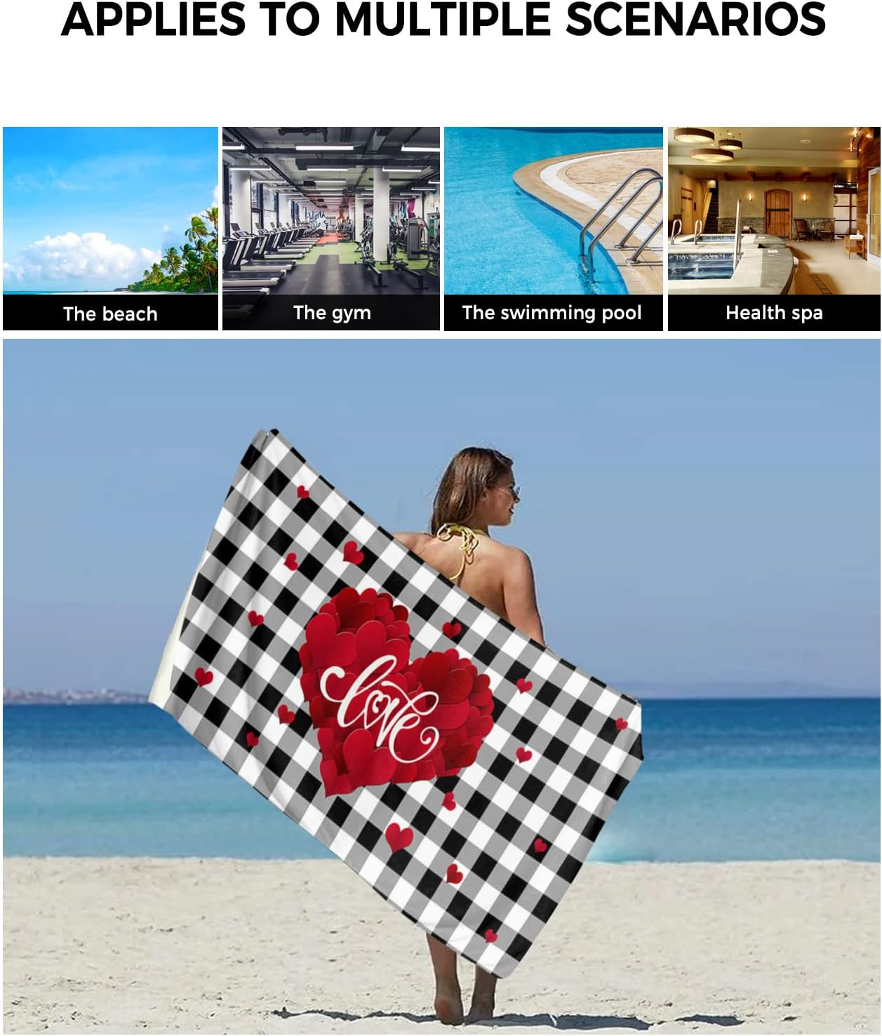 Shine-Home Valentine Towel Set - Red Black Plaid Microfiber Bath Towels and Washcloths