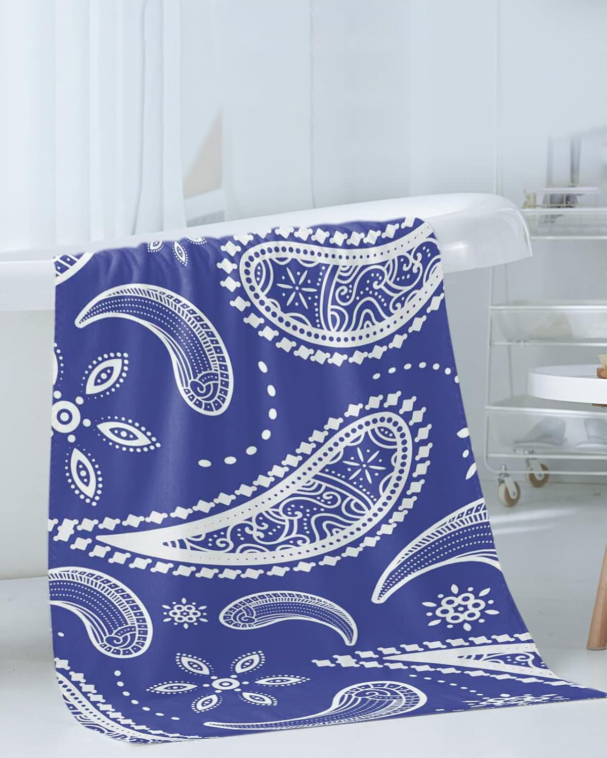 Shine-Home Blue Microfiber Towel Set with Paisley Design