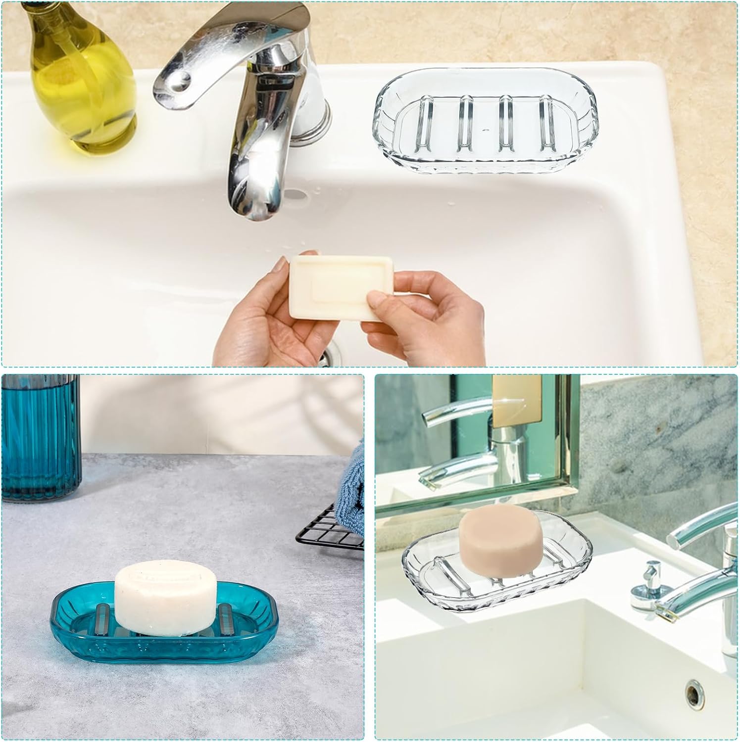 Qianyu 2 Pcs Clear Soap Saver Holder for Bathroom and Kitchen