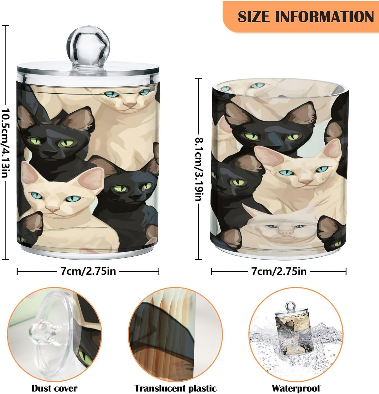 YETTASBIN Cat Clear Storage Jars 2 Pack for Bathroom Vanity Organization