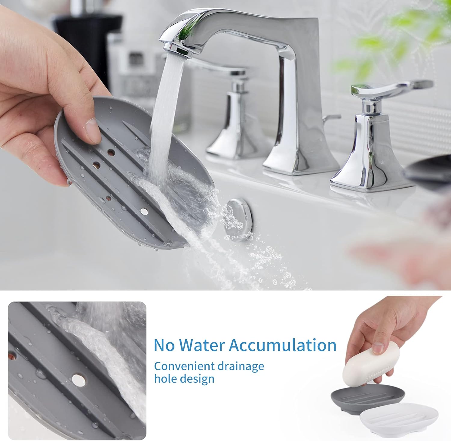 Luckyiren Silicone Soap Dish Holder for Bathroom Sink