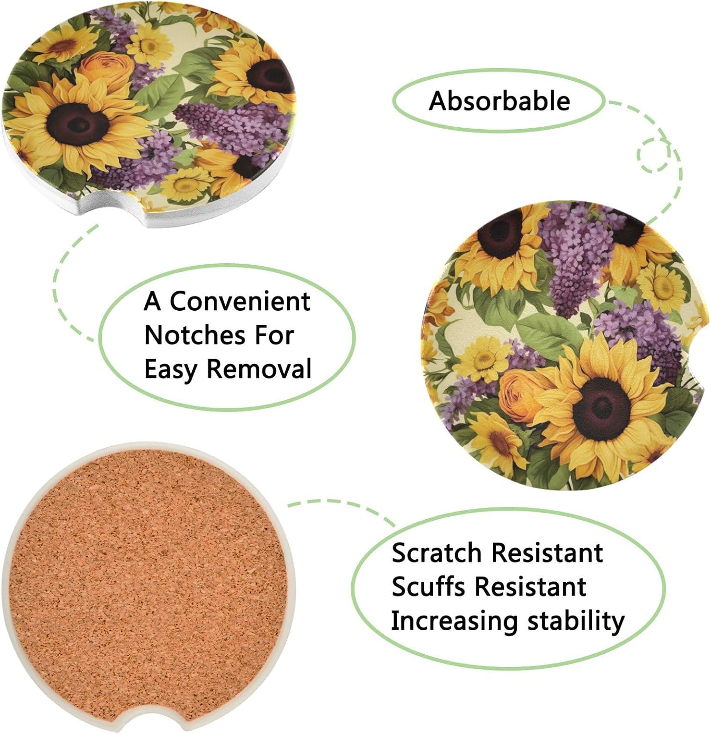 Takiito Sunflowers Car Coasters 2 Pack