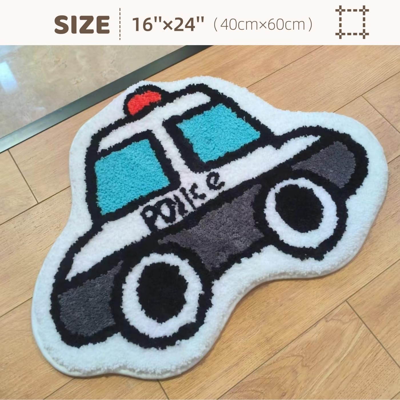 Kids Police Car Rug - 24x16 Inches Non Slip Microfiber