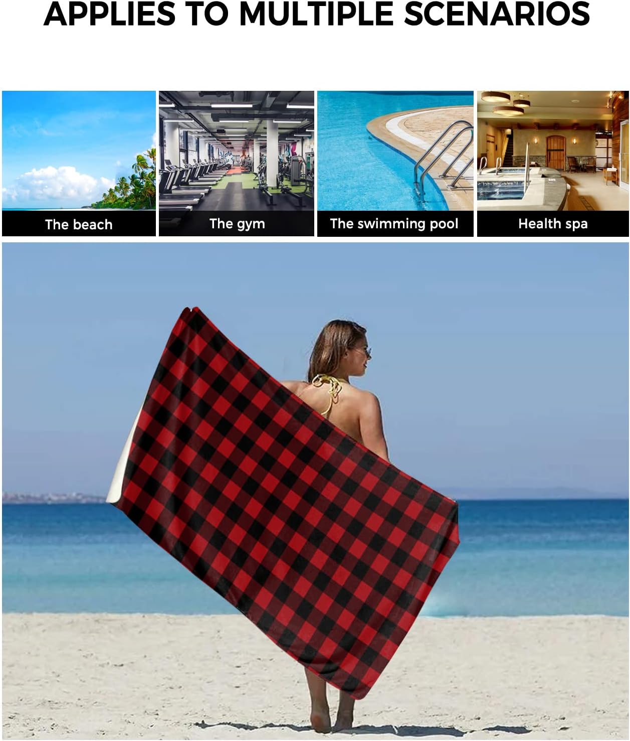 Black and Red Buffalo Check Towel Set 3pcs for Home Bathroom