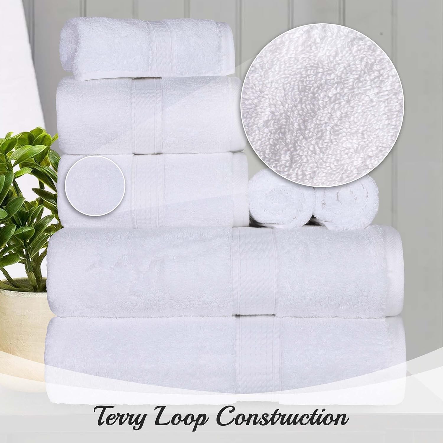 Superior Egyptian Cotton Pile 6-Piece Towel Set - White