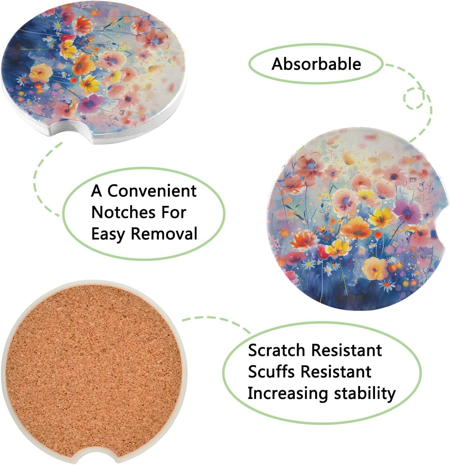 Takiito Watercolor Flowers Car Coasters 2 Pack 1