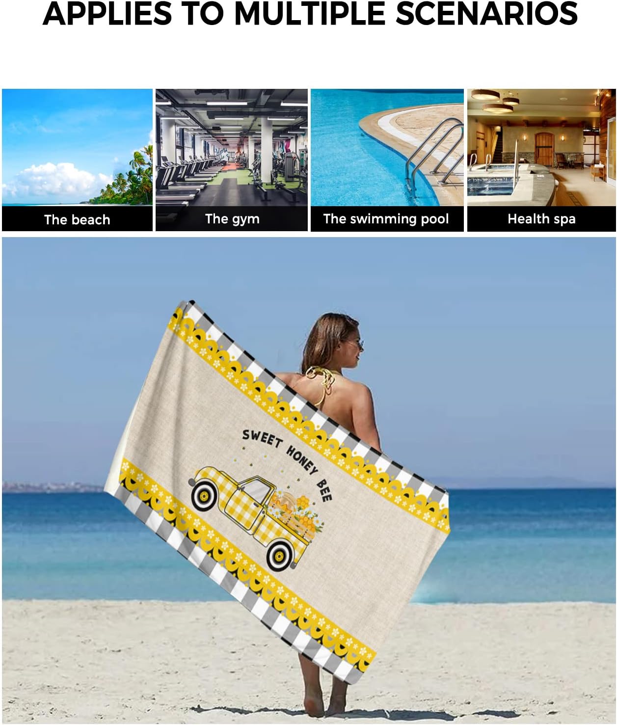 Chees D Zone Yellow Plaid Farm Truck Bath Towel Set