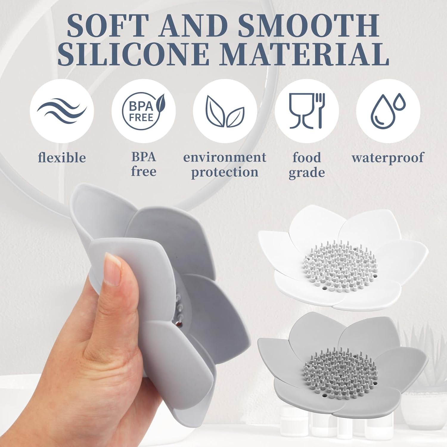2 Pack Lotus Shower Steamer Trays - Elegant White Gray Design