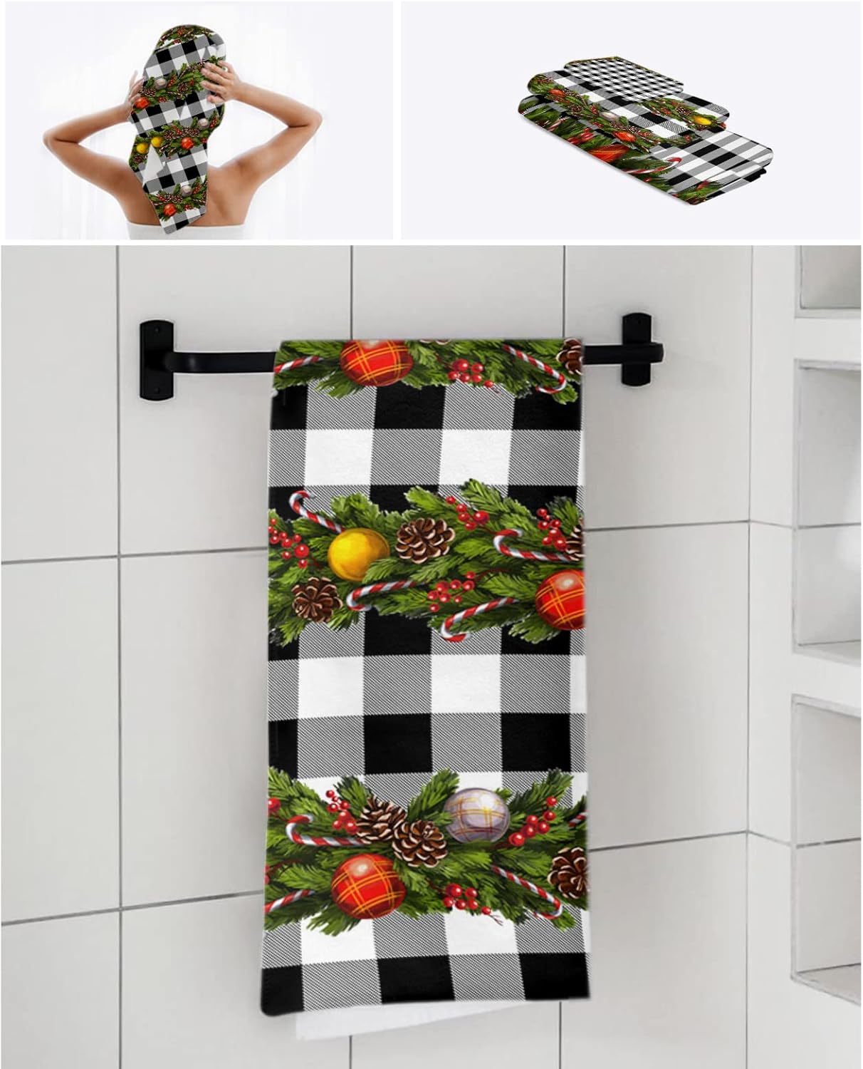 Shine-Home Farmhouse Christmas Towel Set 3pcs 1