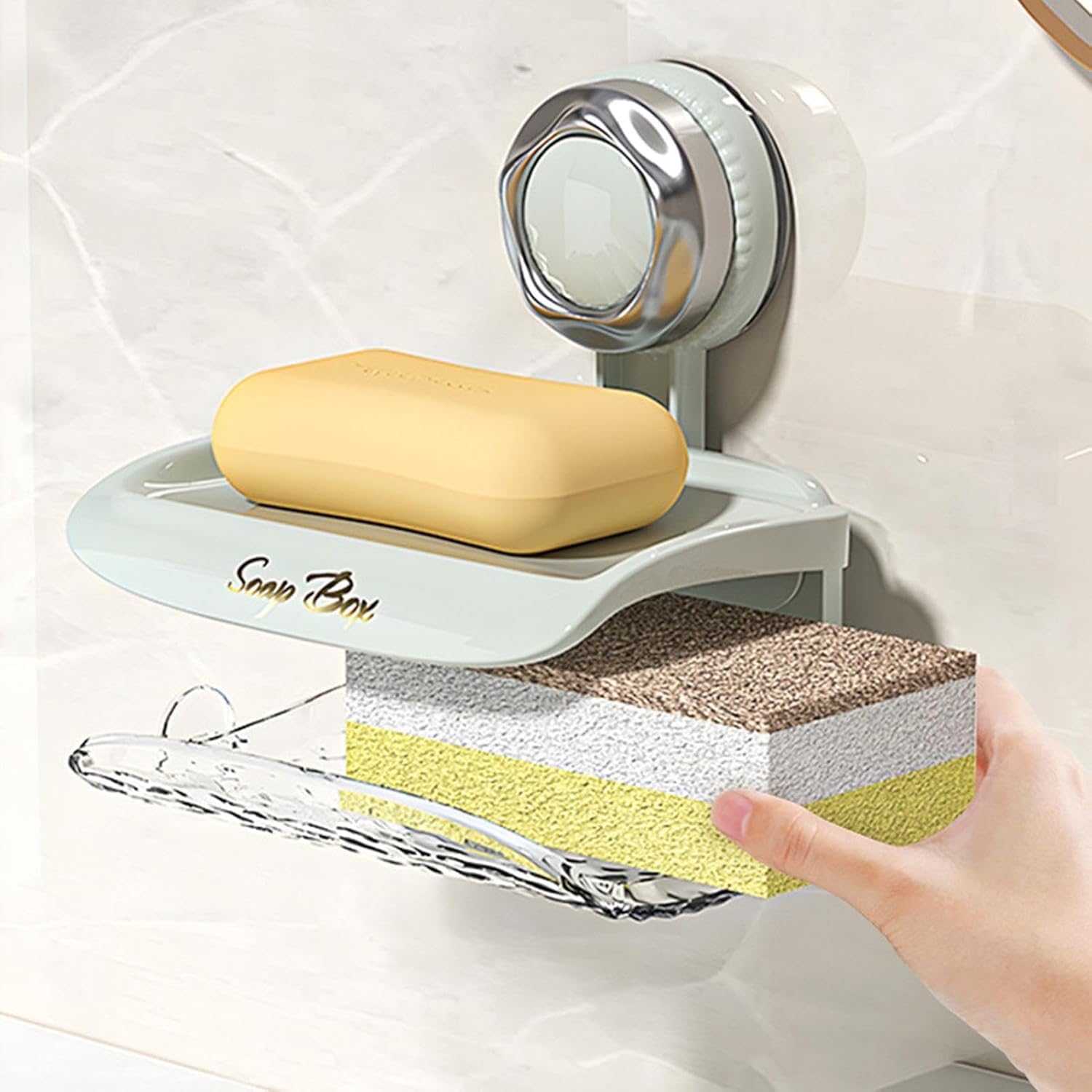Suction Soap Holder - Double Tray Green Wall Mount