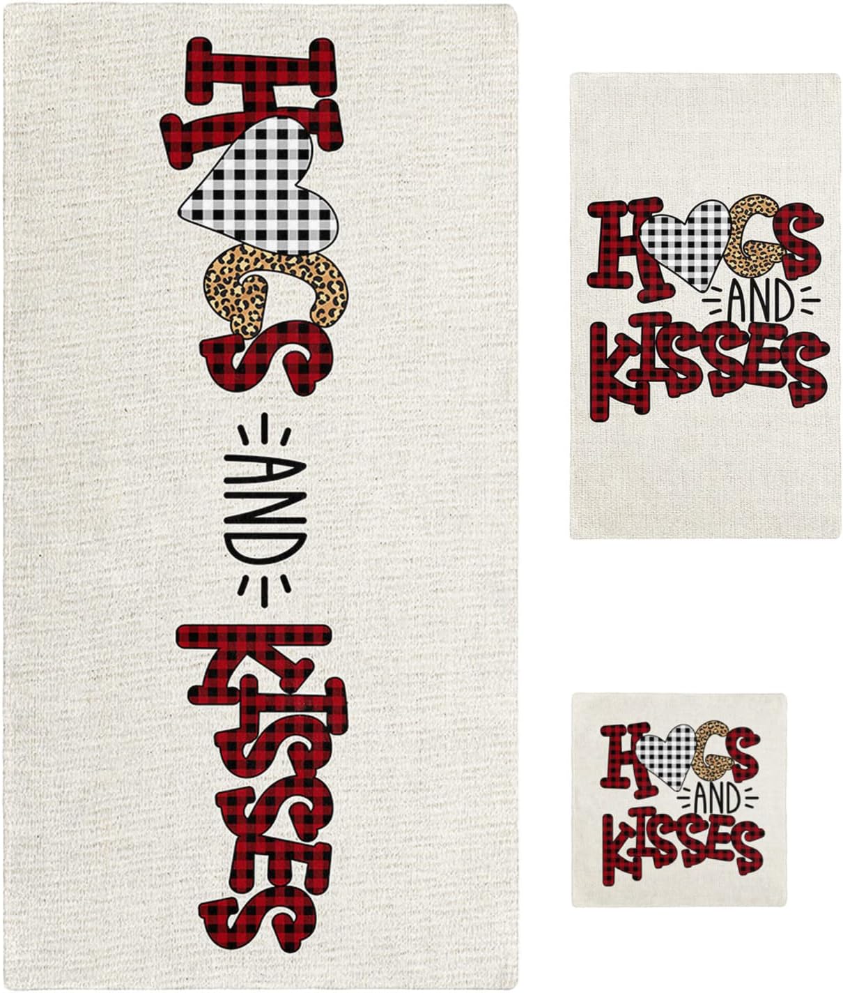 Boanket Valentines Day 3 Piece Towel Set with Leopard Plaid and Lettering