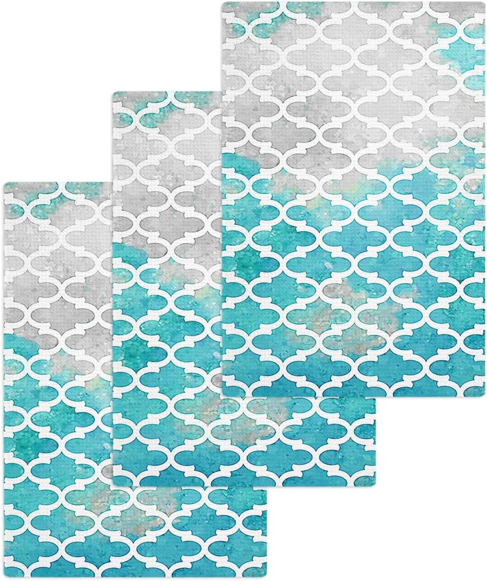 Falaniique Waffle Towel Set of 3 - Turquoise Modern Soft