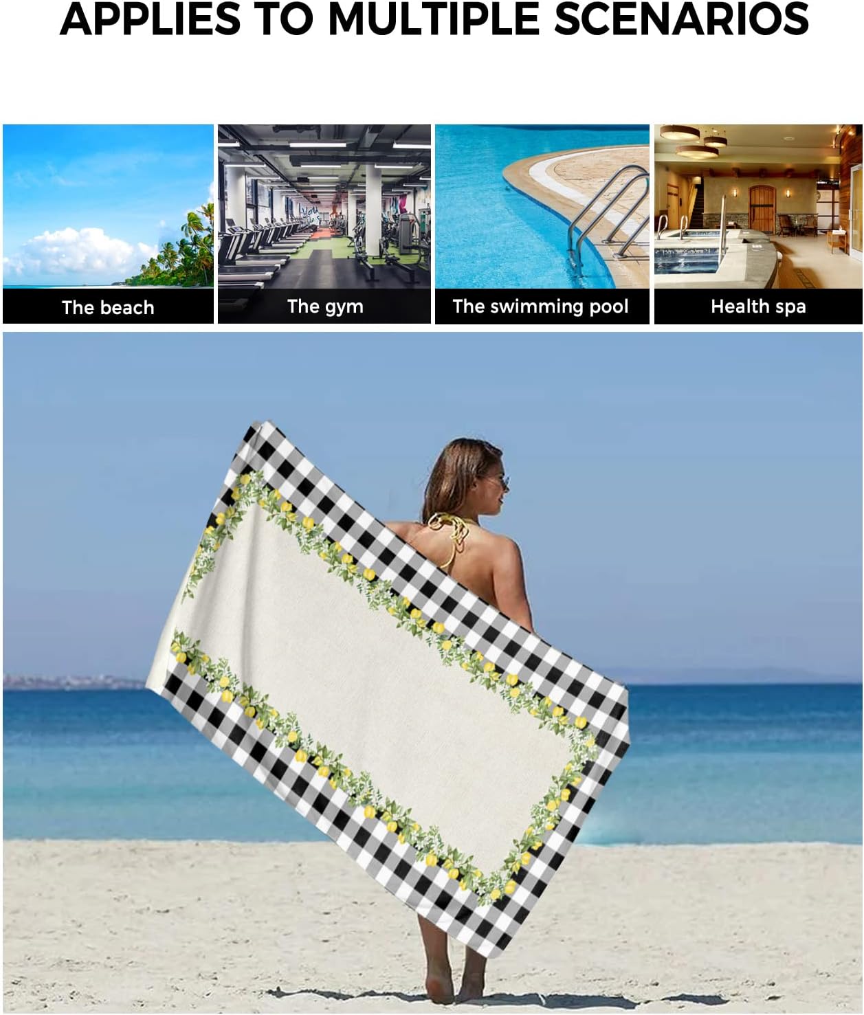 IDOWMAT Soft 3-Piece Towel Set - Geometric Plaid Bath Towels