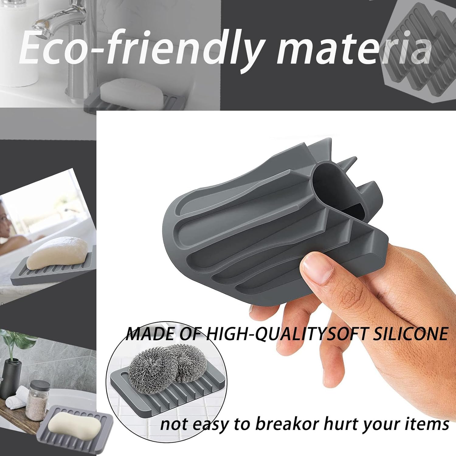 Premium Silicone Soap Dish Set of 3 Self Draining Waterproof Durable