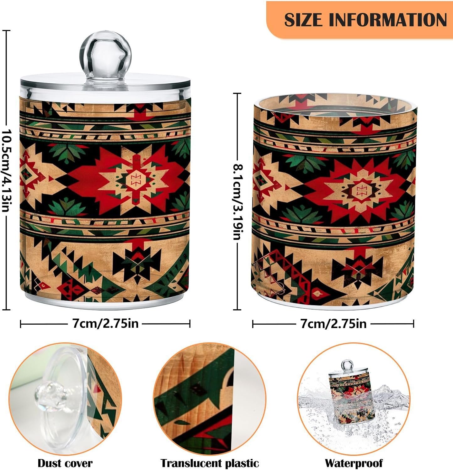 YETTASBIN Aztec Clear Plastic Storage Jars 2 Pack
