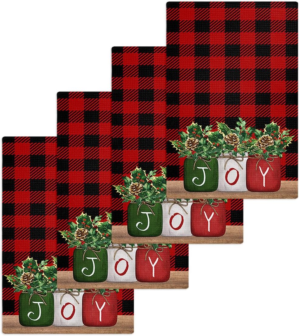 Falaniique Christmas Plaid Waffle Towel Set of 4