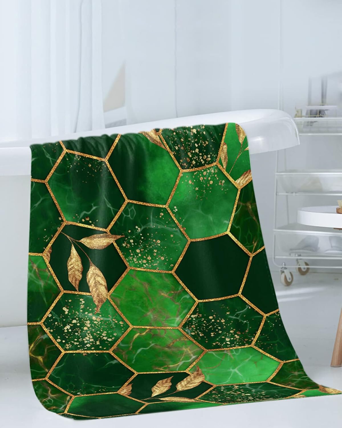 ZOE GARDEN Gradient Emerald Green Marble Towel Set