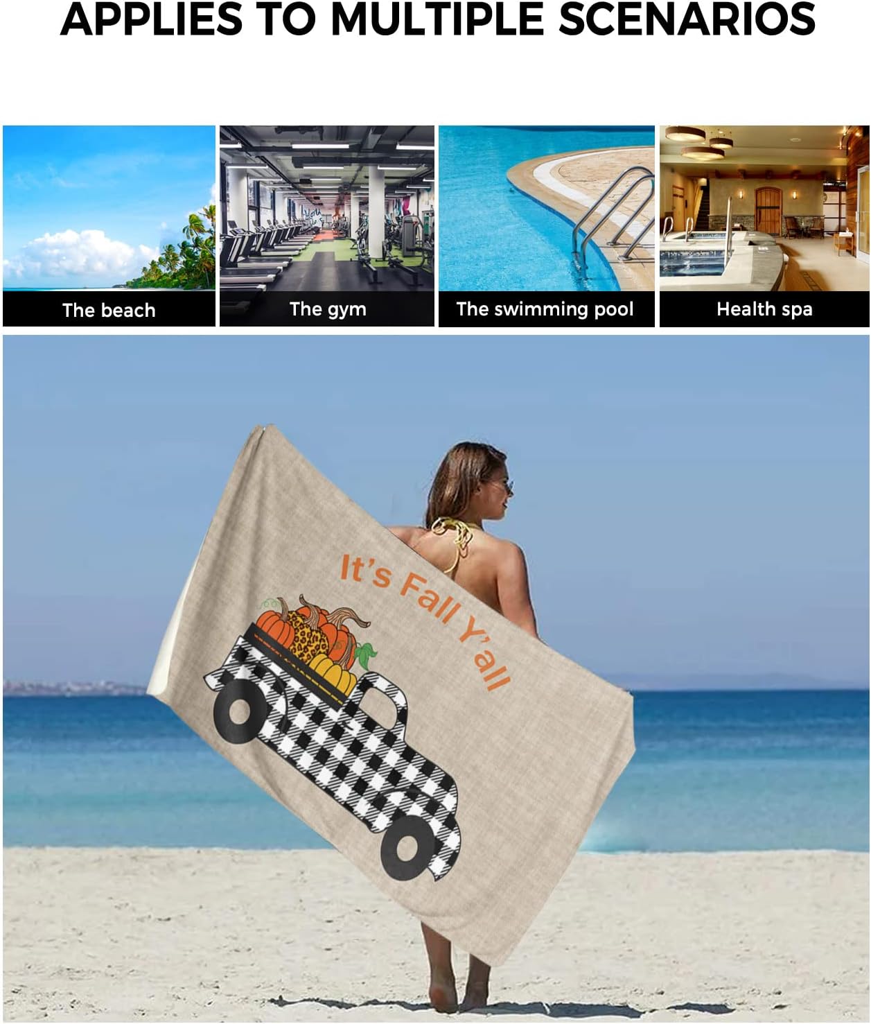 Thanksgiving Bath Towel Set of 3 with Pumpkin Design