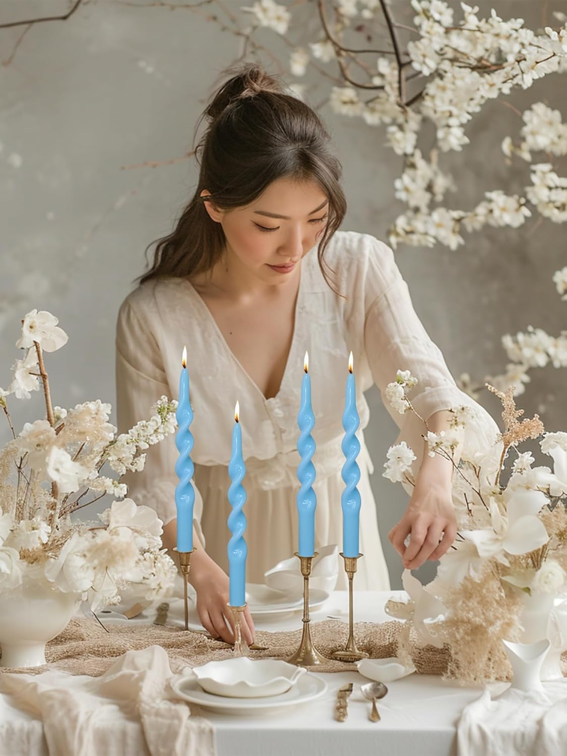 LPUSA Blue Taper Candle Sticks Spiral Tapered Candles - 10 Inch 4pcs