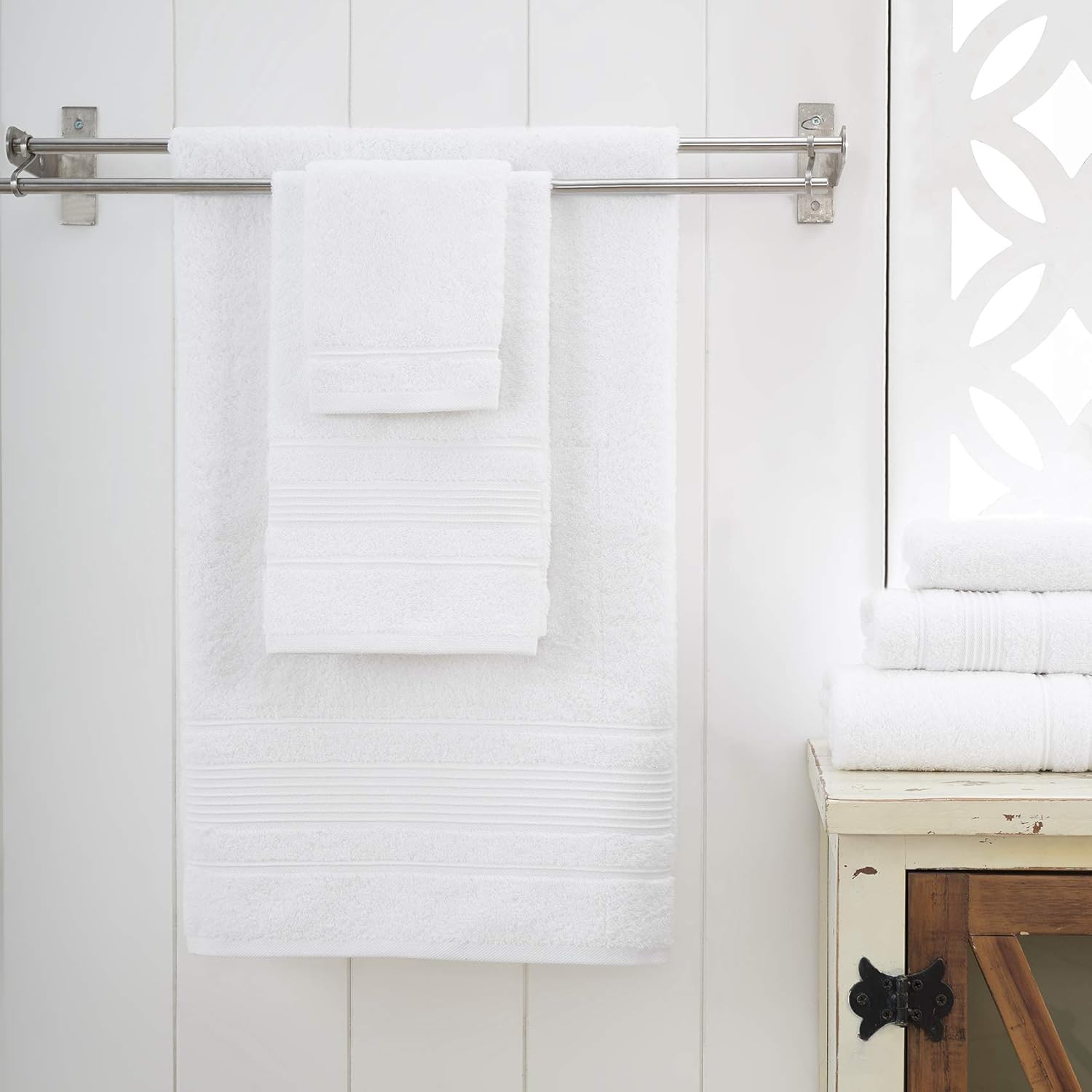 Qute Home 6-Piece Bath Towel Set - White Turkish Cotton