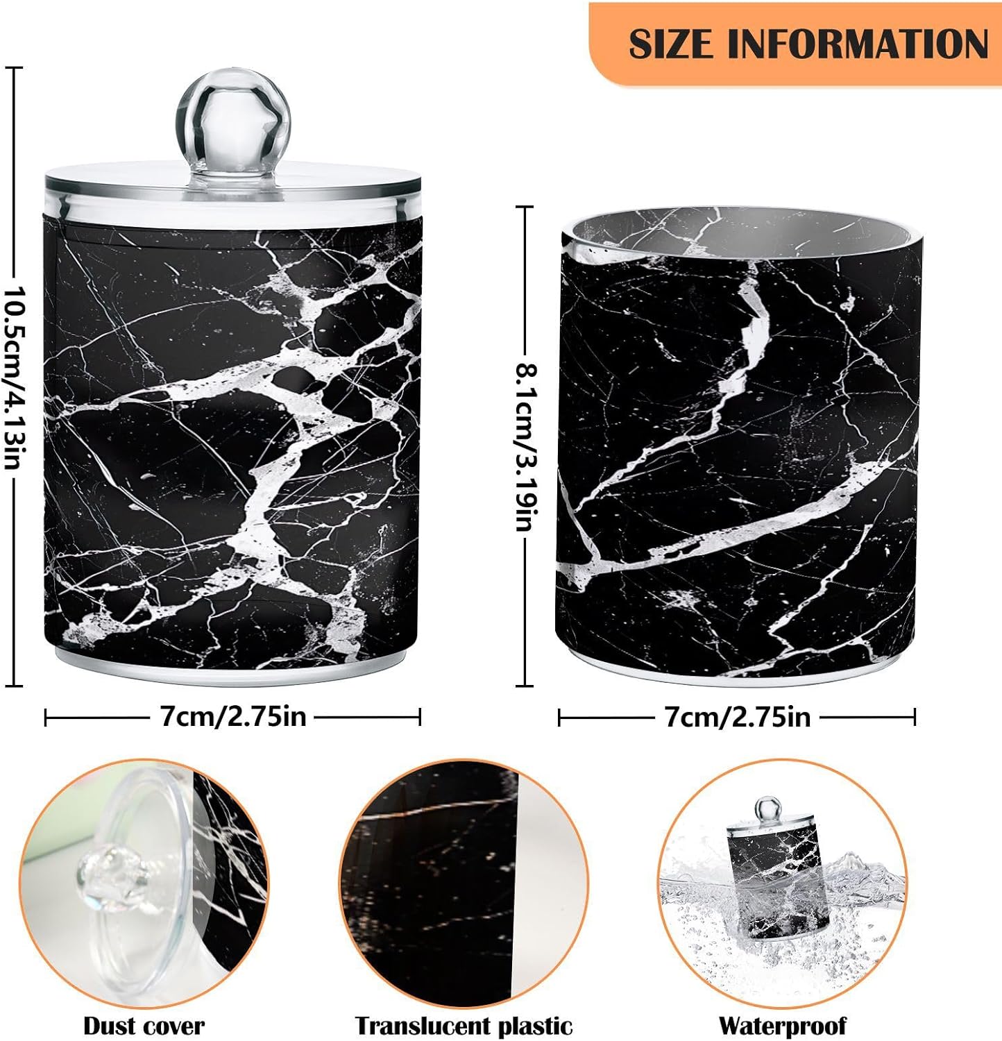 YETTASBIN Marble Clear Storage Jars 2 Pack