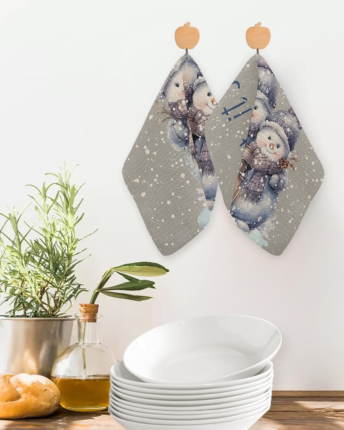 Falaniique Grey Snowman Waffle Dish Towels Set of 2